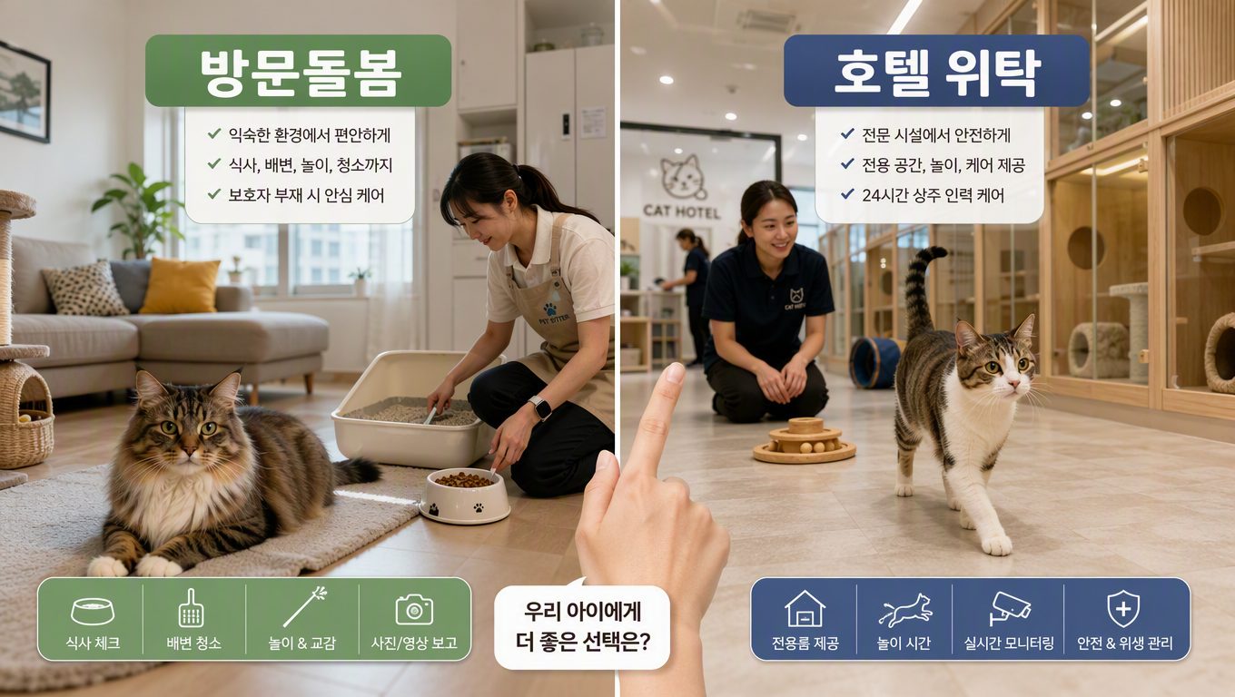 고양이케어 방문돌봄과 호텔 위탁 중 고양이에게 더 적합한 선택은