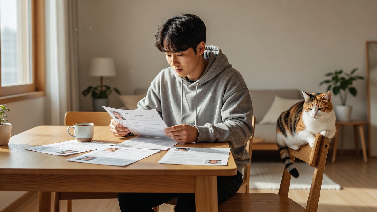 고양이방문돌봄 펫시터 프로필을 꼼꼼히 확인하는 모습